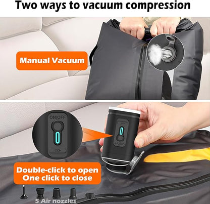 Vacuum Bags with Wireless Pump, Reusable Compression Space Saver for Travel, Visual window,Sealed and dust-free,IP68 Waterproof Packing Cubes for Carry On Suitcases & Backpacks (2PC)