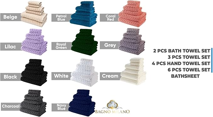 BAGNO MILANO Turkish Bath Towels, Soft Plush Jacquard Luxury Bath Towels, Quick Dry Towel Set (Grey, 6 pcs Towel Set)