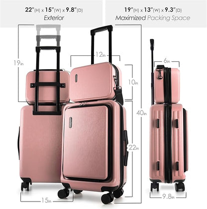 20 Inch Carry On Luggage 22x14x9 Airline Approved, Carry On Suitcase with Wheels, Hard-shell Carry-on Luggage, Durable Luggage Carry-On, Pink Small Suitcase with Cosmetic Case