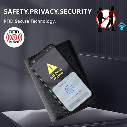 Genuine Leather Passport Holder Wallet Cover for Women and Men,Rfid Travel Wallet Passport Document Holder with Zipper Pocket Gift for Women and Men - Black