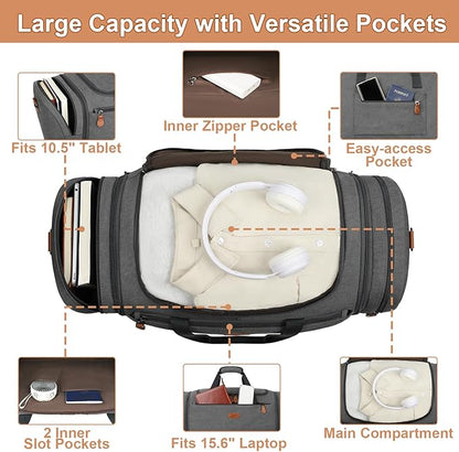 Canvas Mens Duffle Bag for Travel - Expandable 50L Weekender Bags with Toiletry Bag, Overnight Bag Travel Duffel Carry On Luggage with Removable Shoulder Strap, Durable & Water-Resistant