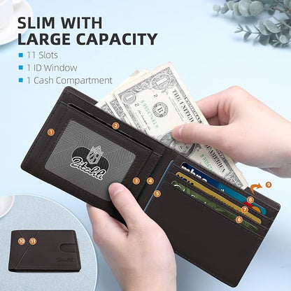 Zitahli Wallet for Men Slim 11 Credit Card Holder RFID Blocking Small Men's Wallet Bifold Minimalist Front Pocket With Mens Gifts Box