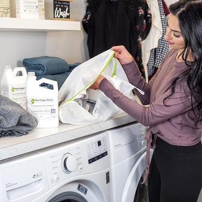 Heritage Park Fine Mesh Laundry Bags - Micro Mesh for Safely Washing Delicates, Wide Bottom for Extra Space, Hidden Zipper and Hanging Storage Loop - Multi Pack (1 Small 15" x 18", 1 Large (20" x 24")
