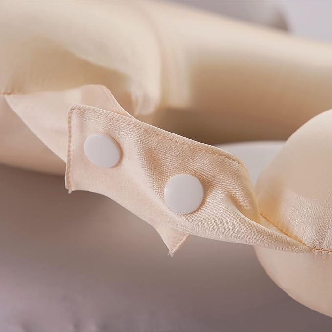 100% Mulberry Silk Neck Pillow for Travel 22 Momme Real Silk Travel Pillow for Pain Relief Sleeping,Silk Airplane Pillow, Anti Wrinkle Travel Pillow Made in USA (Champagne)