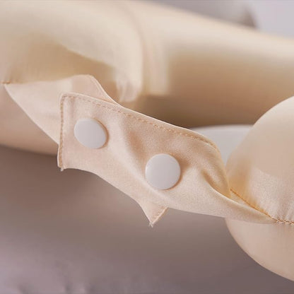 100% Mulberry Silk Neck Pillow for Travel 22 Momme Real Silk Travel Pillow for Pain Relief Sleeping,Silk Airplane Pillow, Anti Wrinkle Travel Pillow Made in USA (Champagne)