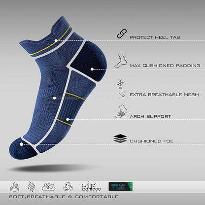 BRISIRA Bamboo Viscose Compression High Ankle Socks Men Women Cushioned Anti Blister HIking Golf Arch Support Running Socks