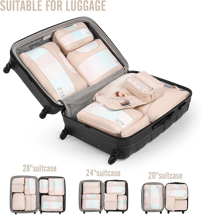 Veken 8 Set Packing Cubes, Christmas Gifts for Women Mom Girl Her Birthday, Cruise Ship Travel Essentials Accessories for Beach Vacation, Suitcase Organizer Bags for Luggage with Hanging Toiletry Bag