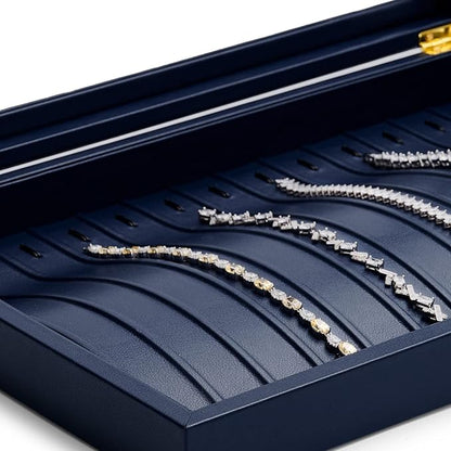 Oirlv Premium Blue Leather Necklace Bracelet Organizer Tray with Acrylic Lid Jewelry Display Case Drawer Insert Jewelry Organizer for women