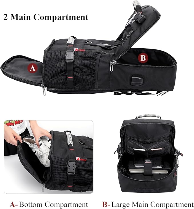 WITZMAN Travel Backpack for Men and Women Convertible Duffle Luggage Bag fit 17 Inch Laptop Carry On Bags for Airplane (B681 Black)