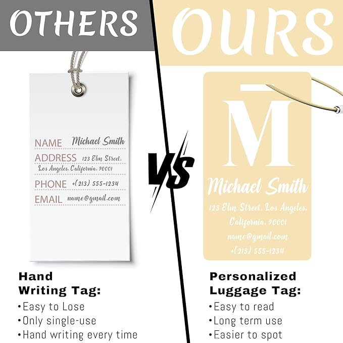 4 PCS Personalized Luggage Tags for Suitcase, Custom Engraved Aluminum Luggage Tags with Your Personalized Text Logo, Metal Name Tags with Steel Loop for Bag, Suitcase, Backpack (Gold, Large)