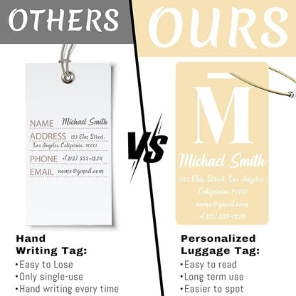 4 PCS Personalized Luggage Tags for Suitcase, Custom Engraved Aluminum Luggage Tags with Your Personalized Text Logo, Metal Name Tags with Steel Loop for Bag, Suitcase, Backpack (Gold, Large)