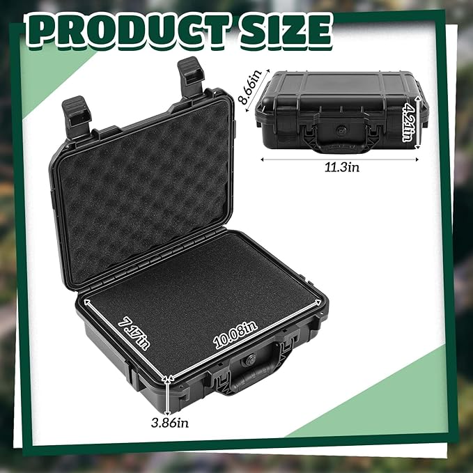 1 Pcs 11.3 x 8.7 x 4.2 Inch Waterproof Hard Case with DIY Customizable Foam Insert Portable Protective Case with Knife for Camera Drones Equipments Tools Test Instruments (Black)