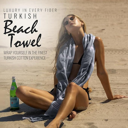 Beach Towel 100% Cotton Turkish Beach Towel Adult 38x70 Inch Pre-washed Absorbent Extra Large|Sand Free Quick Dry BathTowels|Lightweight Blanket|Travel Cruise Camping Spa Gym Yoga Towel|Black
