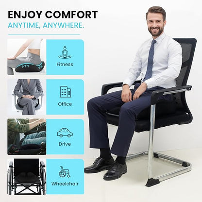 CXC Seat Cushion: Extra Thick Memory Foam with Cooling Gel & ComfortCurve Ergonomic Design - Donut Pillow for Tailbone Pain Relief, Sciatica Support, Orthopedic Office Chair Cushion, Wheelchair.