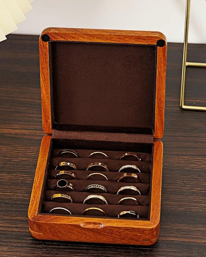 Jewelry Case Solid Wood Jewelry Organizer Box for Multiple Rings Cufflinks Earrings Portable Travel Storage Rings Case Wooden Holders Vintage Gift for Women Valentine Mother's Day Idea