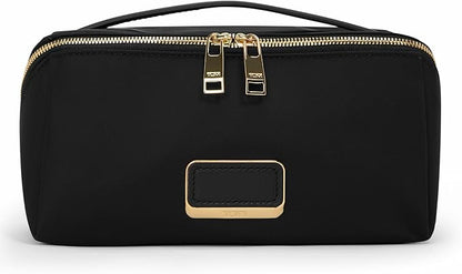 TUMI - Voyageur Dallas Cosmetic Bag - Lay-Flat Travel Makeup Organizer - Packable Travel Kit - Black with Gold Hardware