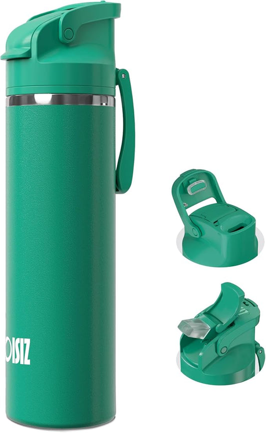 OISIZ Insulated Water Bottle 24 oz with 2 in 1 Spout and Straw Lid,One Click Safety Lock,100% Leakproof,Keep Cold 24H,Vacuum Stainless Steel Water Bottle for School,Travel and Sports,Dishwasher Safe