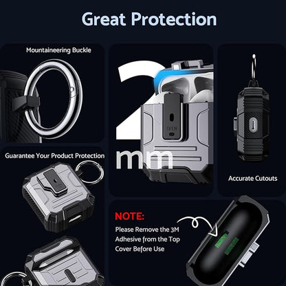DASFOND Armor Cover AirPods 2nd & 1st Generation Case, Military Grade Full Body Shockproof Protection Hard Case, Support Wireless Charging with Keychain, Magnetic Lid, Front LED Visible, Silver