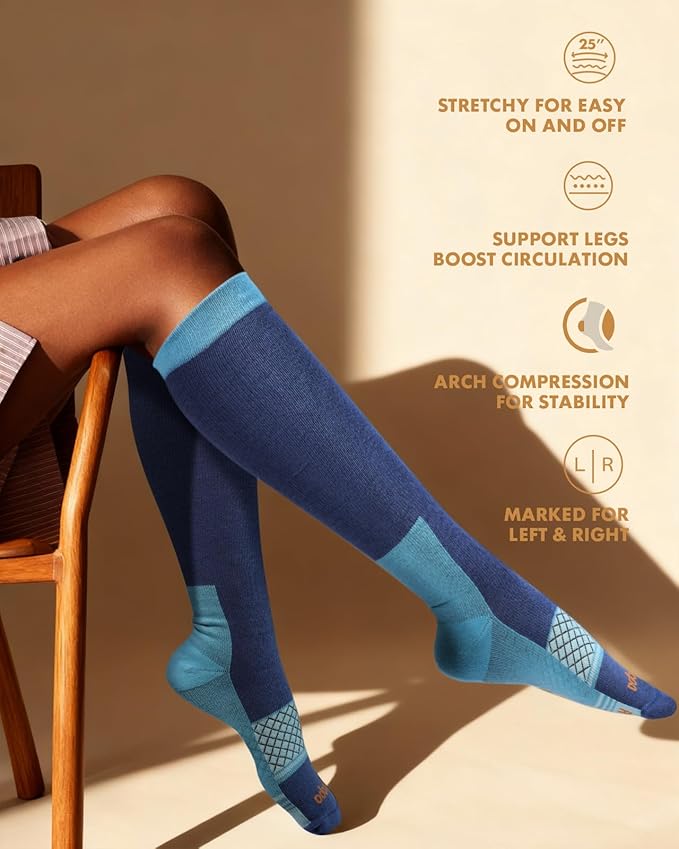 Cotton Compression Socks for Women Men - 2 Pairs 20-30mmHg Circulation Grid Arch Support Socks, Breathable