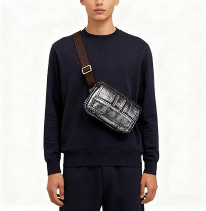 Compact Genuine Leather Waist Pack for Men Phone Fanny Pack Small Chest Messenger Bag with Adjustable Belt Gifts for Men (Silver)