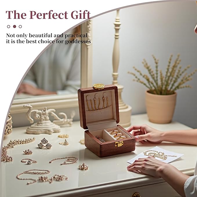 Travel Jewelry Case Wood Small Jewelry Box for Women Wood Jewelry Organizer Storage Holder For Earrings Rings Necklaces Velvet Wooden Jewelry Box With Lock