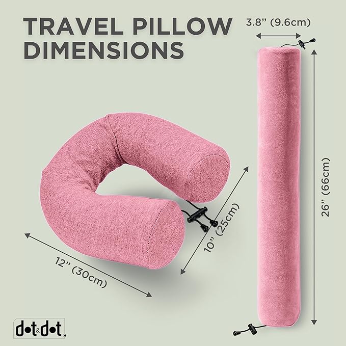 Dot&Dot Twist Memory Foam Travel Pillow for Airplanes - Travel Neck Pillow for Sleeping - Airplane Pillow for Neck Support, Chin, Lumbar and Leg - Adjustable, Bendable Neck Roll Pillow