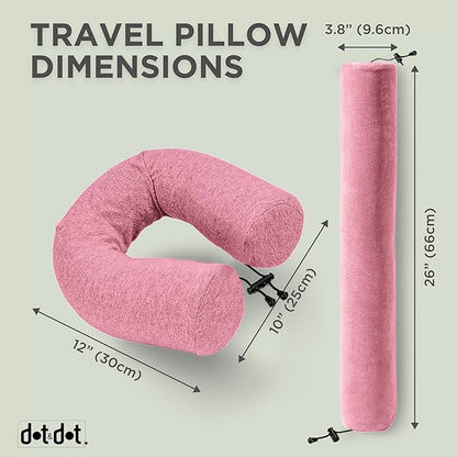Dot&Dot Twist Memory Foam Travel Pillow for Airplanes - Travel Neck Pillow for Sleeping - Airplane Pillow for Neck Support, Chin, Lumbar and Leg - Adjustable, Bendable Neck Roll Pillow