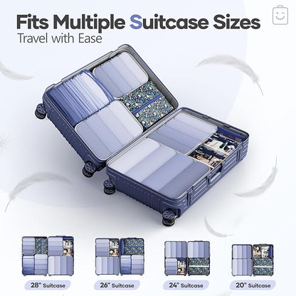 Veken 9/11 Set Compression Packing Cubes for Travel Essentials,Compressible Expandable Large Luggage Suitcase Organizer Bags for Clothing,Durable Space Saver Storage Bags(Dark Blue Floral)