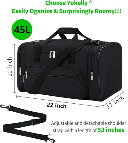 Gym Bag 22 inch Sport Duffle Bag for Men - 55L Weekender Duffel Bag for Travel - Black
