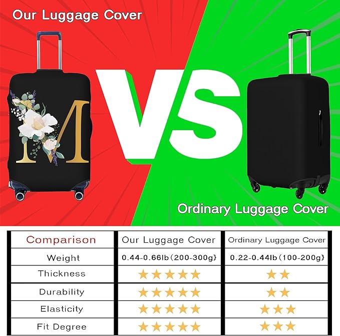 Flower Lette O Black Luggage Cover Elastic Washable Stretch Suitcase Protector Anti-Scratch Travel Suitcase Cover for Kid and Adult L (25-28 inch suitcase)