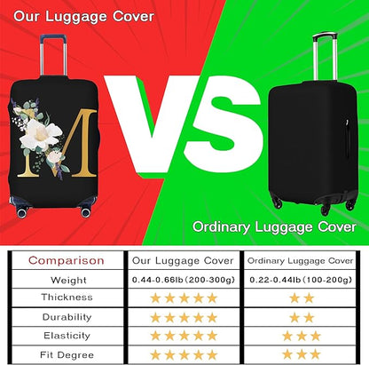 Flower Letter R Black Luggage Cover Elastic Washable Stretch Suitcase Protector Anti-Scratch Travel Suitcase Cover for Kid and Adult XL (29-32 inch suitcase)