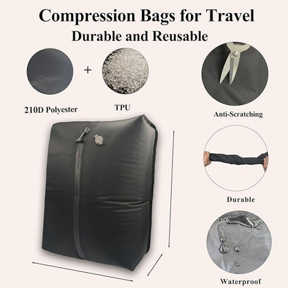 Travel Vacuum Bags with Pump 33L(21.65x15.75x5.91") Large Size IP67 Reusable Space Saver Compression Packing Storage Organizer Cube for Luggage CarryOn Suitcases & Backpack (Black-1 Bag)