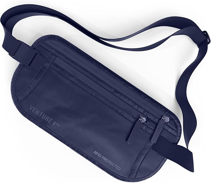 Travel Money Belt, RFID Blocking for Men & Women - Ideal for Keeping Your Cash, Credit Card, Passport, Phone Safe When Traveling (Sleek Navy Blue)