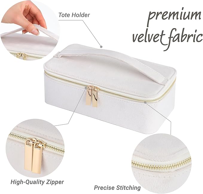 HofferRuffer Jewelry Box Organizer for Women Girls, Travel Jewelry Case with 12 Portable Zipper Bags, Jewelry Storage Ideal for Travel & Home Organization (12pcs-CreamWhite Velvet)