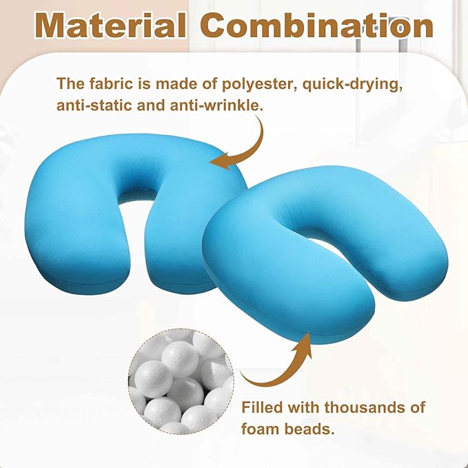 HARFINGTON Travel Pillow Airplane Neck Pillow U-Shaped Filled with Foam Beads Stuffable Classic for Sleeping Neck Chin Lumbar Support, Light Blue