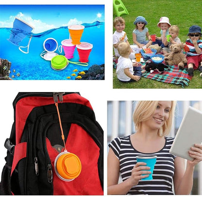 Silicone Collapsible Travel Water Cup, 6Pack Collapsible Silicone Cup with Lid, Expandable Drinking Cup Set, Reusable Mug for Camping, Hiking, Travel