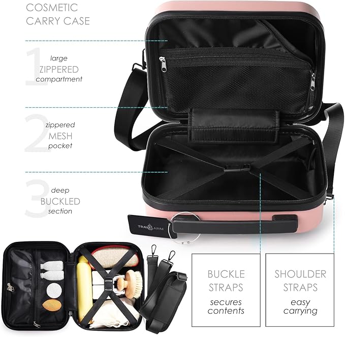 20 Inch Carry On Luggage 22x14x9 Airline Approved, Carry On Suitcase with Wheels, Hard-shell Carry-on Luggage, Durable Luggage Carry-On, Pink Small Suitcase with Cosmetic Case