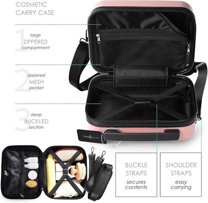 TRAVELARIM 22 Inch Carry On Luggage 22x14x9 Airline Approved, Small Carry On Suitcase, Hard-shell Carry-on Luggage with Wheels, Durable Pink Luggage Carry-On with Cosmetic Case and Luggage Scale