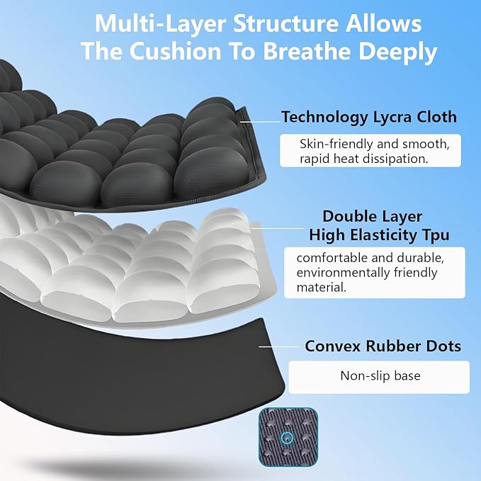 Travel Cushion, Comfortable 3D Air Cell Seat Cushion, Portable and Adjustable Air Inflatable Pressure Relief Seat Cushion for Car,Office Chair,Wheelchair and Tailbone Pain Relief