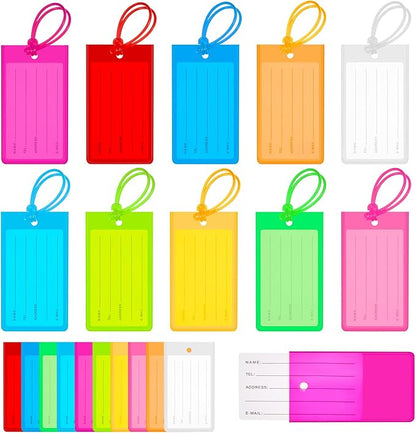 Sumind 50 Pcs Plastic Luggage Tags Assorted Name Identification Labels Flexible Suitcase Tags for Travel Baggage, 10 Colors (Plastic)