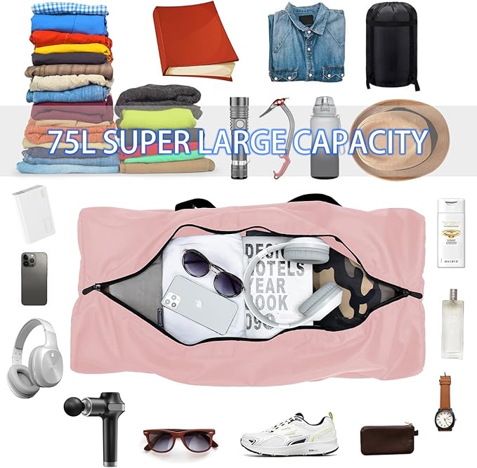 Foldable Duffel Bag 30" / 75L Lightweight Spare Travel Bag with Water Rresistant for Travel-Pink