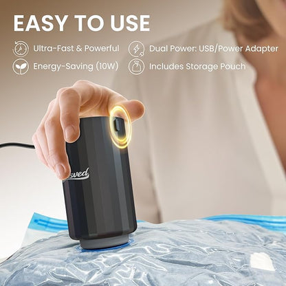 10 Vacuum Bags for Travel with High Pressure (-60KPa, 8.5L/min) Electric Pump - Vacuum Seal Packing Bags for Clothing Travel, Space Saver Suction Storage Bags for Luggage and Carry-On Suitcase