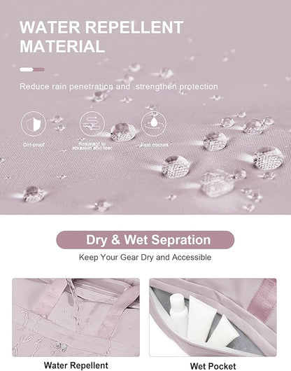 Gym Bag for Women Duffle Bag with Shoe Compartment Yoga Mat Bag Sports Workout Bag Weekend Overnight Bag, Light Pink