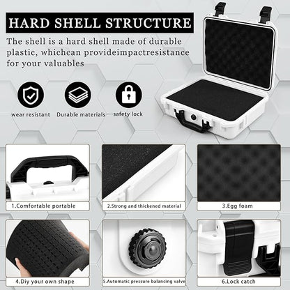 1 Pcs 14.3 x 11.4 x 4.5 Inch Waterproof Hard Case with DIY Customizable Foam Insert Portable Protective Case with Knife for Camera Drones Equipments Tools Test Instruments (White)