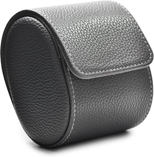 Oirlv Luxury Leather Travel Watch Case - Single Watch Box for Women - Portable Jewelry Storage Roll Organizer (Grey)