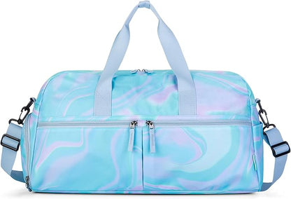 Choco Mocha Girls Duffle Bag for Travel Sports Duffle Bag with Shoe Compartment Gym Duffle Tote Bag Dance Duffle Bags for Teen Girls Fluid Teal
