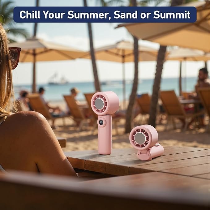 CIVPOWER Handheld Fan: Portable Small Ice Cooling Plate- 4000mAh Rechargeable 100 Gear High-Speed Turbo 10500 RPM - Personal Foldable Battery Operated for Travel Indoor Outdoor Women Men (Pink)
