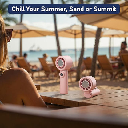 CIVPOWER Handheld Fan: Portable Small Ice Cooling Plate- 4000mAh Rechargeable 100 Gear High-Speed Turbo 10500 RPM - Personal Foldable Battery Operated for Travel Indoor Outdoor Women Men (Pink)