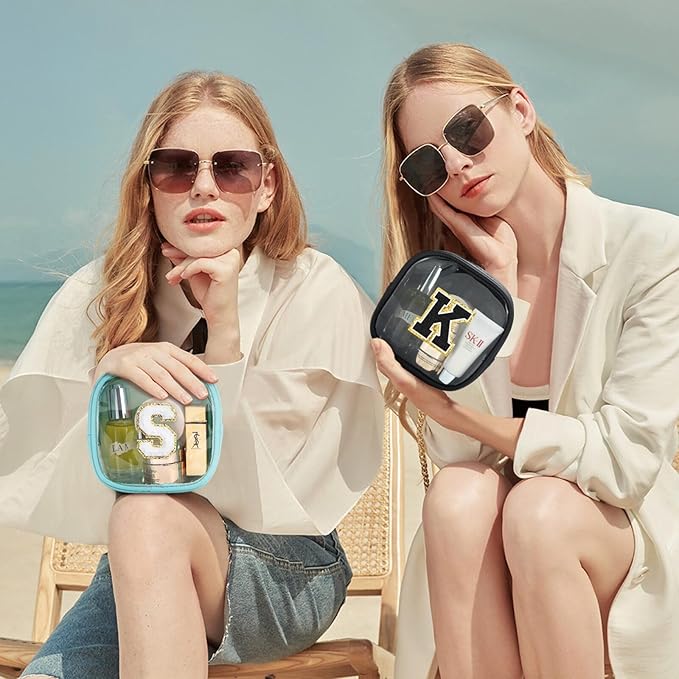 YOOLIFE Initial Mini Makeup Bag | Make Up Bag Travel Toiletry Bag | Clear Makeup Bag | Preppy Cosmetic Bags Organizer Travel Essentials Gifts for Women Teen Girlfriend Teacher Birthday Gifts Black A