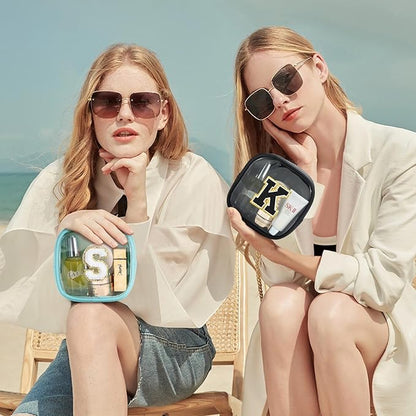 YOOLIFE Initial Make Up Bag Travel Toiletry Bag, Clear Makeup Bag Preppy Cosmetic Bags Organizer Travel Essentials Gifts for Women Teen Girlfriend Teacher Mom Birthday Gifts Mini Blue C